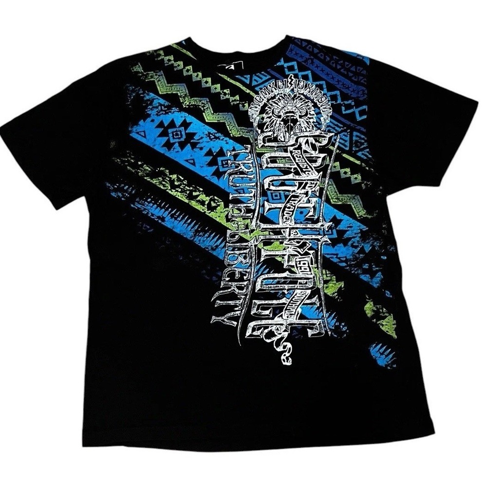 Vtg Southpole Truth & Liberty Mens Y2K T-Shirt Black Grunge sz XXL (fits‎ XL)